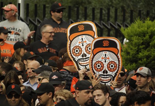 Sergio Romo wears 'I just look illegal' shirt during Giants victory parade  (Picture)