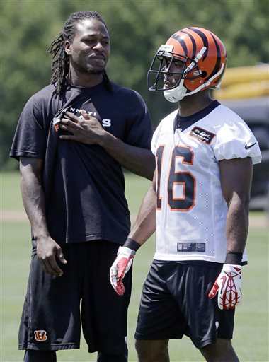 Cincinnati Bengals cornerback Adam Pacman Jones runs backwards during  football practice, Wednesday, May 19, 2010, in Cincinnati. (AP Photo/Al  Behrman Stock Photo - Alamy