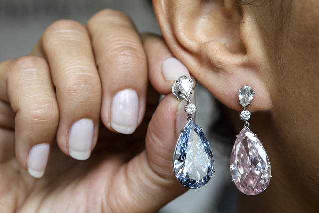 pink and blue diamond earrings