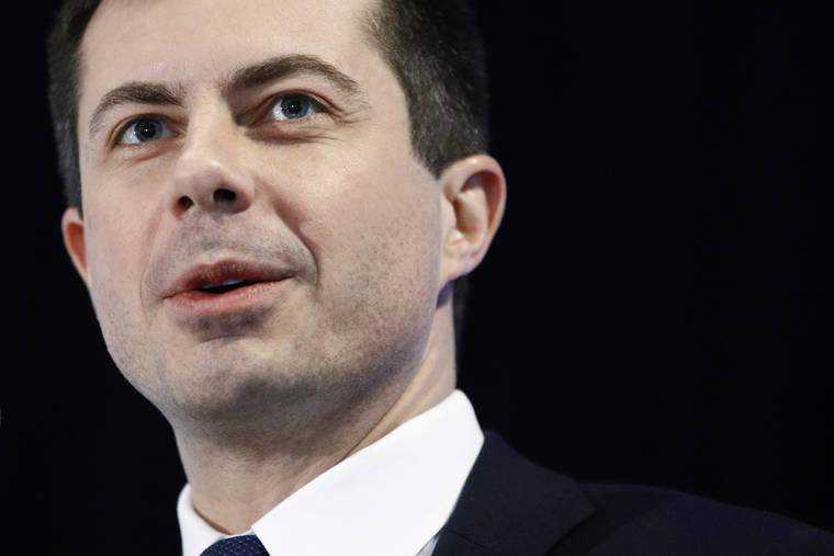 ASSOCIATED PRESS
                                Democratic presidential candidate former South Bend, Ind., Mayor Pete Buttigieg speaks at the Iowa State Education Association Candidate Forum today in West Des Moines, Iowa.