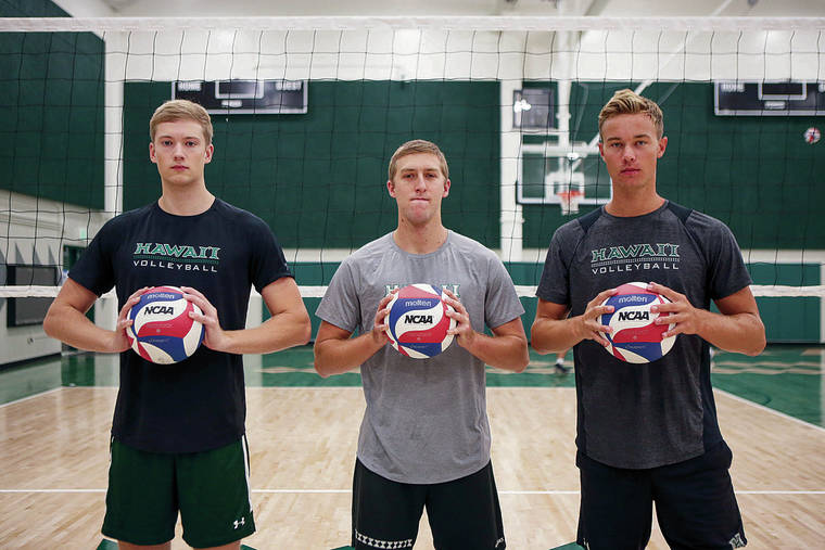 DARRYL OUMI / SPECIAL TO THE STAR-ADVERTISER
                                UH setters Jackson Van Eekeren, Brett Sheward and Jakob Thelle will be asked to fill some big shoes this year.