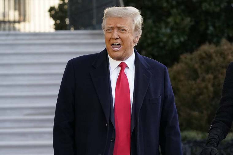 ASSOCIATED PRESS
                                President Donald Trump spoke with reporters as he walked to board Marine One on the South Lawn of the White House, Wednesday, in Washington. Trump was en route to his Mar-a-Lago Florida Resort.