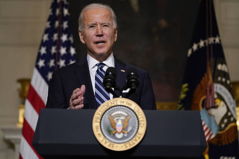 ASSOCIATED PRESS
                                President Joe Biden delivered remarks on climate change and green jobs, in the State Dining Room of the White House, Wednesday, in Washington.