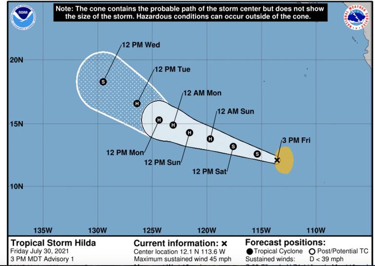 Tropical Storm Hilda among 3 storms developing in eastern Pacific Ocean
