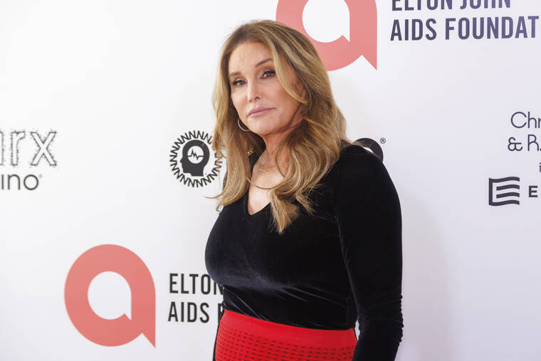WILLY SANJUAN/INVISION/ASSOCIATED PRESS Caitlyn Jenner arrives at the Elton John AIDS Foundation Academy Awards Viewing Party on Sunday, March 27, in West Hollywood, Calif.