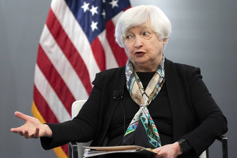 ASSOCIATED PRESS / APRIL 13 Treasury Secretary Janet Yellen speaks to the Atlantic Council in Washington.