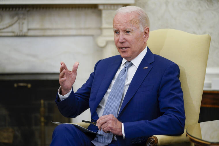 ASSOCIATED PRESS / MAY 31
                                President Joe Biden speaks in the Oval Office of the White House in Washington. The Biden administration is expected to announce it will send Ukraine a small number of high-tech, medium-range rocket systems, a critical weapon that Ukrainian leaders have been begging for as they struggle to stall Russian progress in the Donbas, U.S. officials said Tuesday.