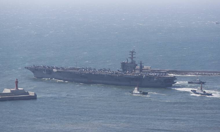 CHA GEUN-HO/YONHAP VIA AP
                                The U.S. Navy’s nuclear-powered aircraft carrier USS Nimitz departs a naval base in Busan, South Korea.