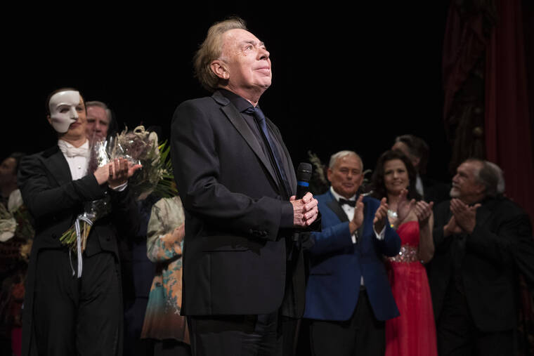 CHARLES SYKES/INVISION/AP / APRIL 16
                                Andrew Lloyd Webber and the cast of “The Phantom of the Opera” appear at the curtain call following the final Broadway performance at the Majestic Theatre in New York.