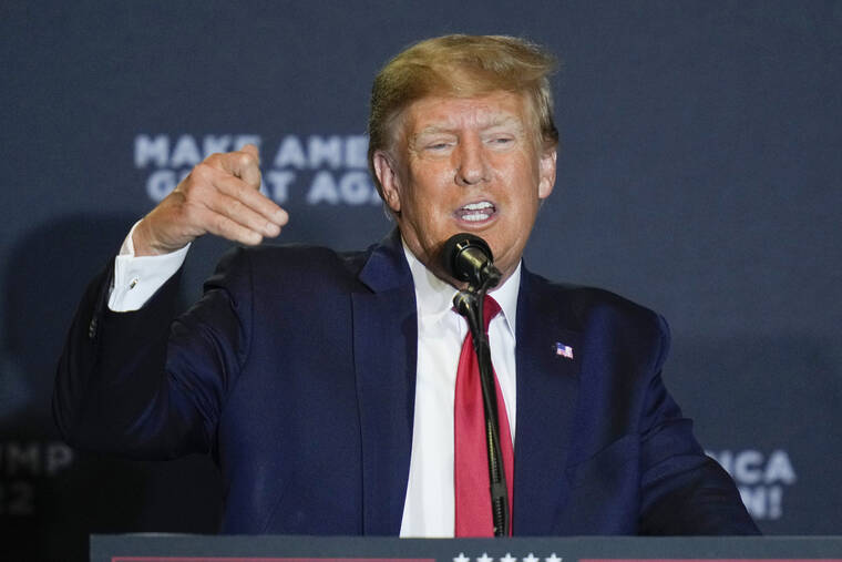 ASSOCIATED PRESS / APRIL 27
                                Former President Donald Trump speaks at a campaign event Thursday, April 27, in Manchester, N.H.