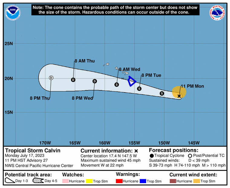 Tropical storm Calvin continues march toward Hawaii island Honolulu