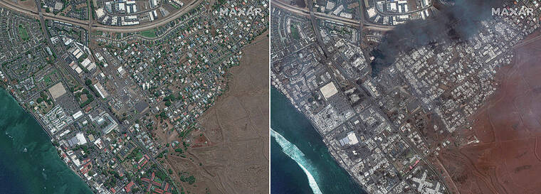 MAXAR TECHNOLOGIES VIA ASSOCIATED PRESS
                                A satellite image shows an overview of Lahaina Square on Wednesday following a wildfire that tore through the area.