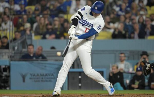 JAYNE KAMIN-ONCEA-IMAGN IMAGES
                                Los Angeles Dodgers designated hitter Shohei Ohtani fouls off a ball, on Thursday, in the fourth inning against the San Diego Padres at Dodger Stadium.