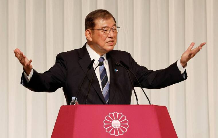 REUTERS/KIM KYUNG-HOON/POOL
                                Shigeru Ishiba, the newly elected leader of Japan’s ruling party, the Liberal Democratic Party (LDP) holds a press conference after the LDP leadership election, in Tokyo, Japan, on Friday.