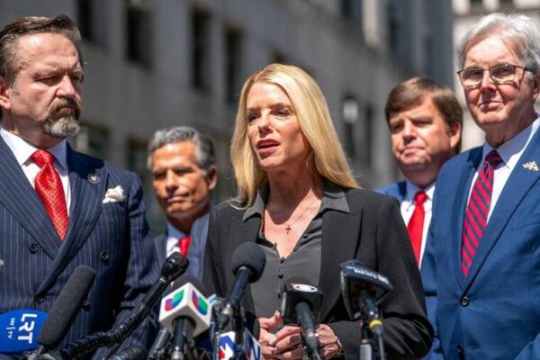 DAVID ‘DEE’ DELGADO / REUTERS / MAY 21
                                Former Florida Attorney General Pam Bondi speaks during a news conference with supporters of former President Donald Trump in Manhattan in May after they attended his trial for allegedly covering up hush money payments linked to extramarital affair with Stormy Daniels. President-elect Trump said today that he has selected Bondi to be his nominee for U.S. attorney general