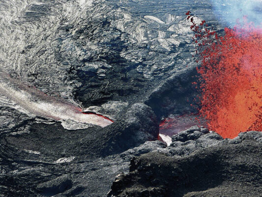 Kilauea eruption persists as fountains of lava cover half of the crater floor